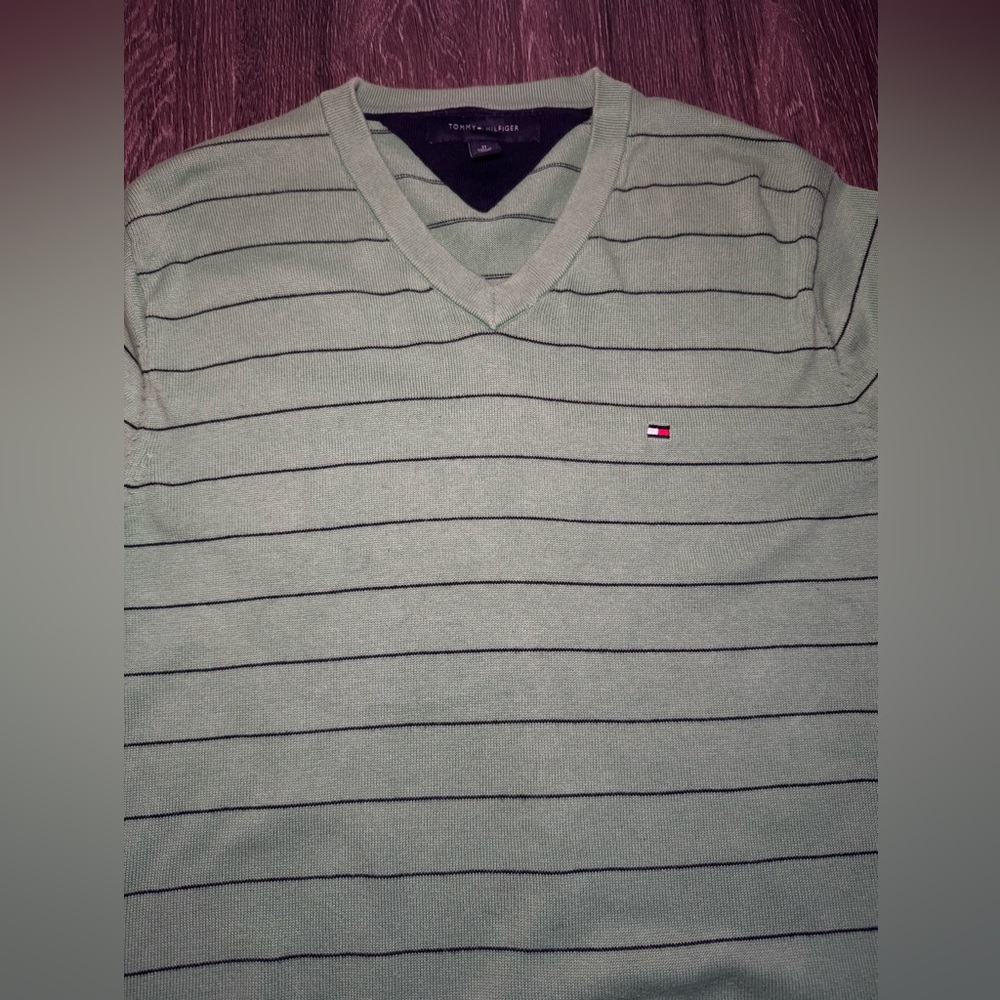 Tommy Hilfiger Men's Green and Blue Jumper Size M - Picture 7 of 7